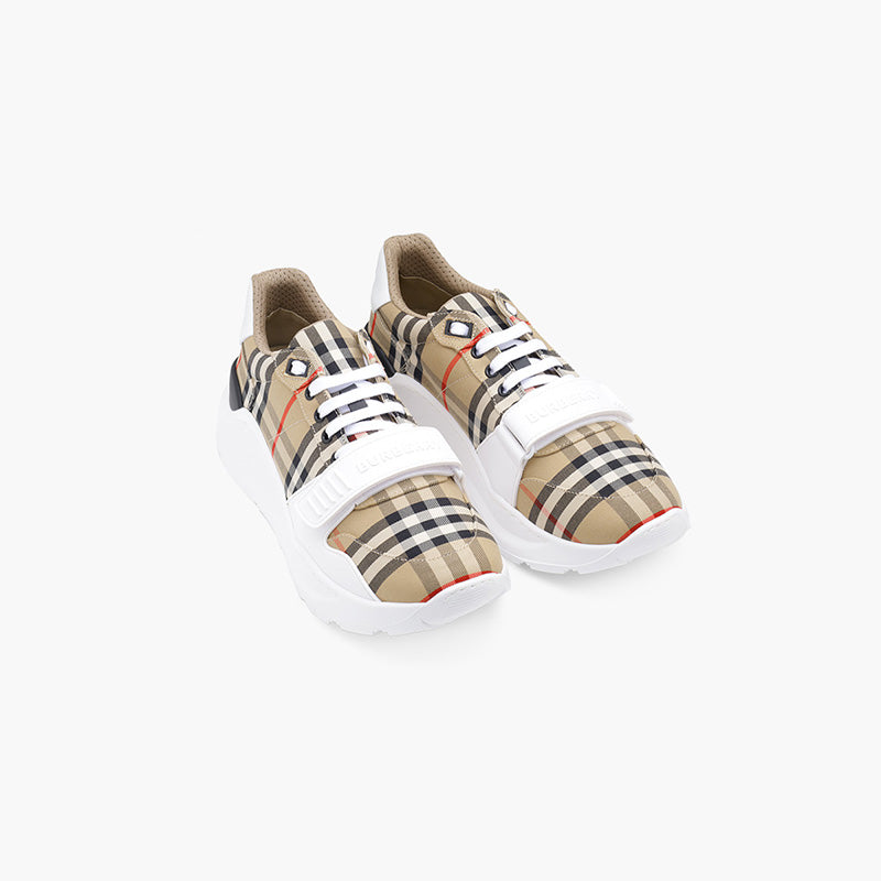 BURBERRY Men VIntage Check Cotton Velcro Sneaker in Archive Beige Multicolor Suede x Leather - Lovelo Room