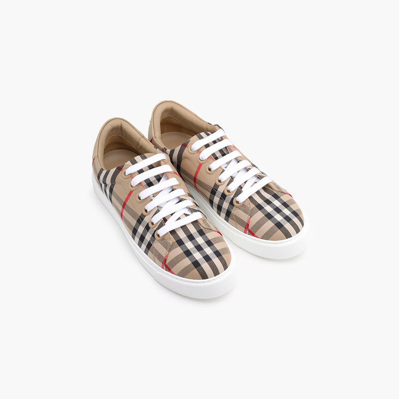 BURBERRY Women Vintage Check Leather Sneakers in Archive Beige - Lovelo Room