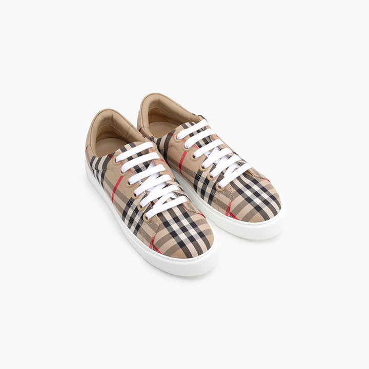 BURBERRY Women Vintage Check Leather Sneakers in Archive Beige - Lovelo Room