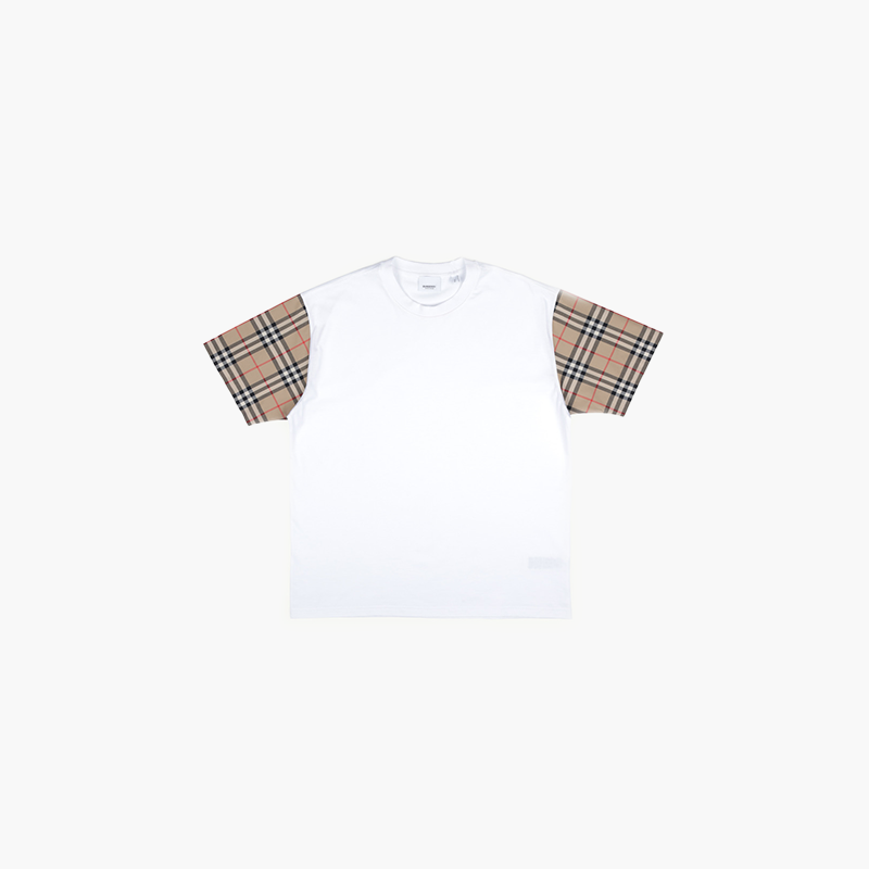 BURBERRY Women Vintage Check on Sleeves Oversized Tshirt in White Archive Beige