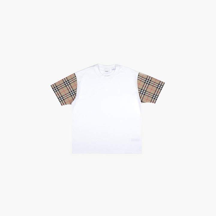 BURBERRY Women Vintage Check on Sleeves Oversized Tshirt in White Archive Beige