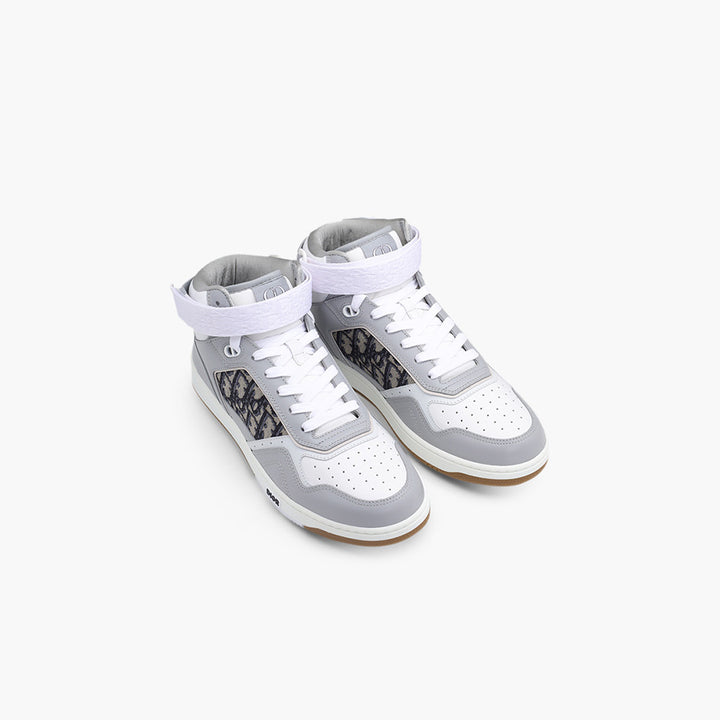 CHRISTIAN DIOR B27 Oblique Mid Top Sneakers in Gray White Multicolor - Lovelo Room