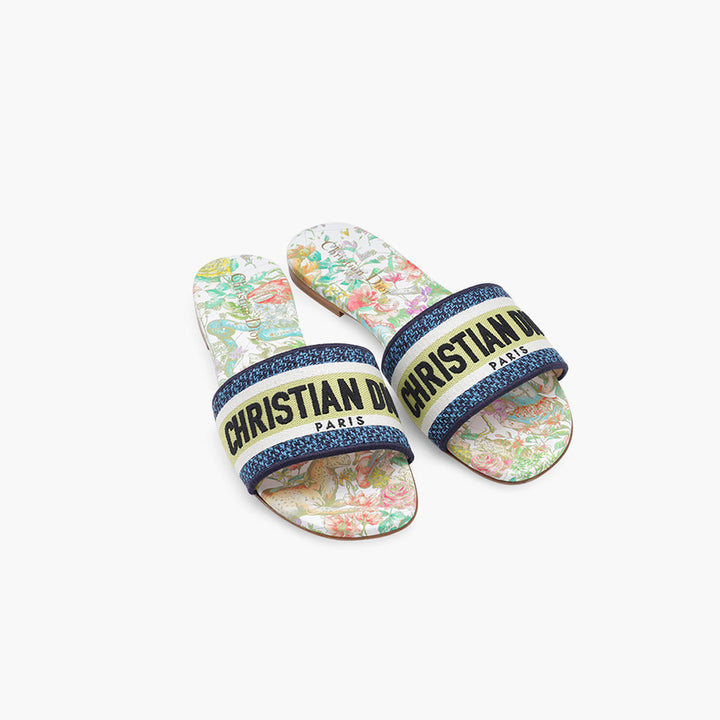 CHRISTIAN DIOR Dway D-Constellation Embroidered Mules in White Multicolor - Lovelo Room