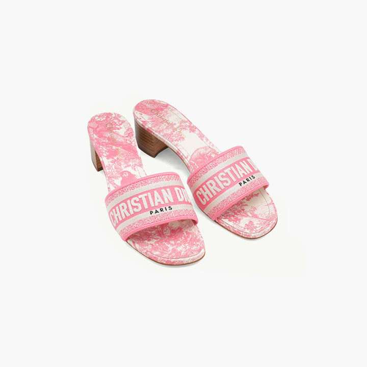 CHRISTIAN DIOR Dway Toile De Jouy Embroidered Mules 40mm in Peony Pink - Lovelo Room