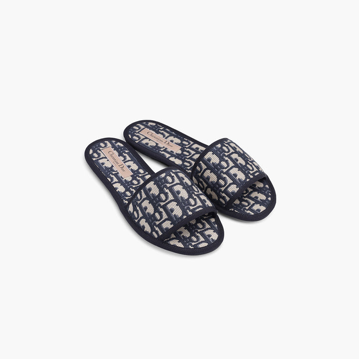 CHRISTIAN DIOR Oblique Embroidered Chez Moi Slide in Deep Blue Multicolor - Lovelo Room