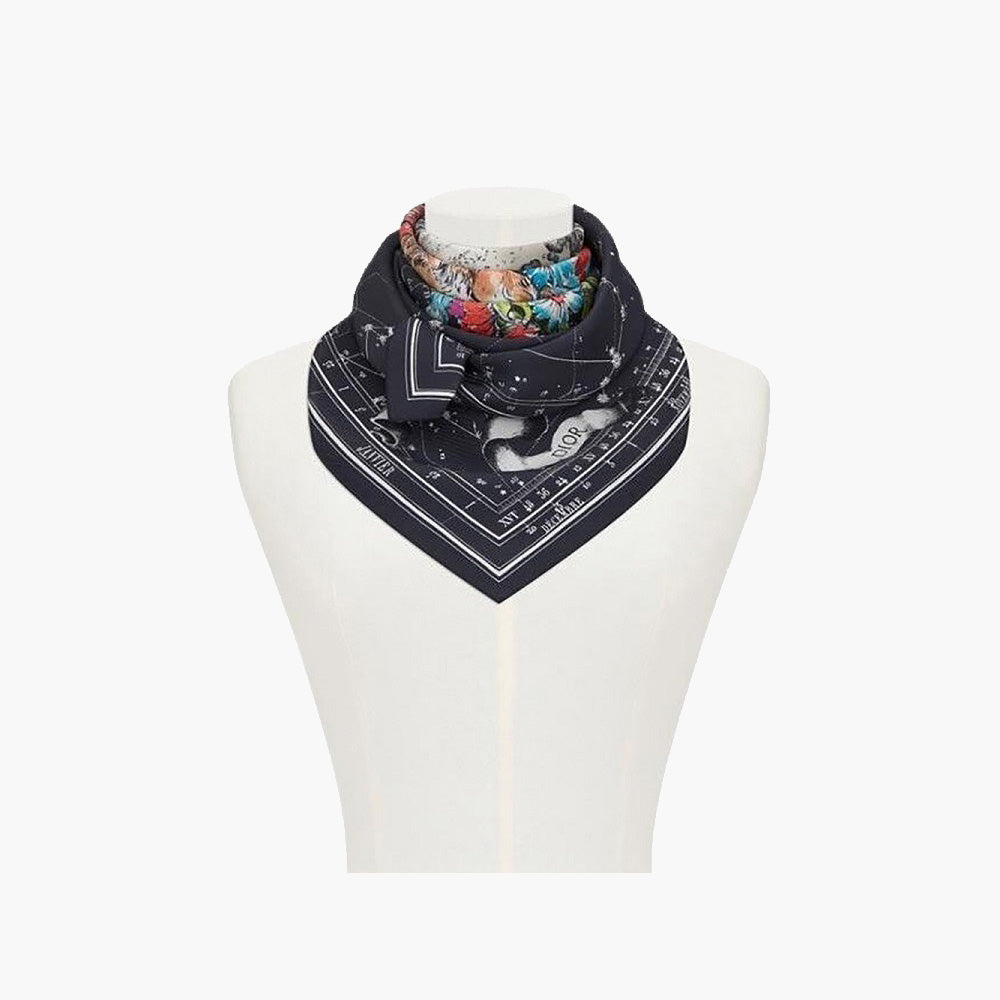 CHRISTIAN DIOR Zodiac 90 Square Scraf in Blue Multicolor Silk Twill - Lovelo Room