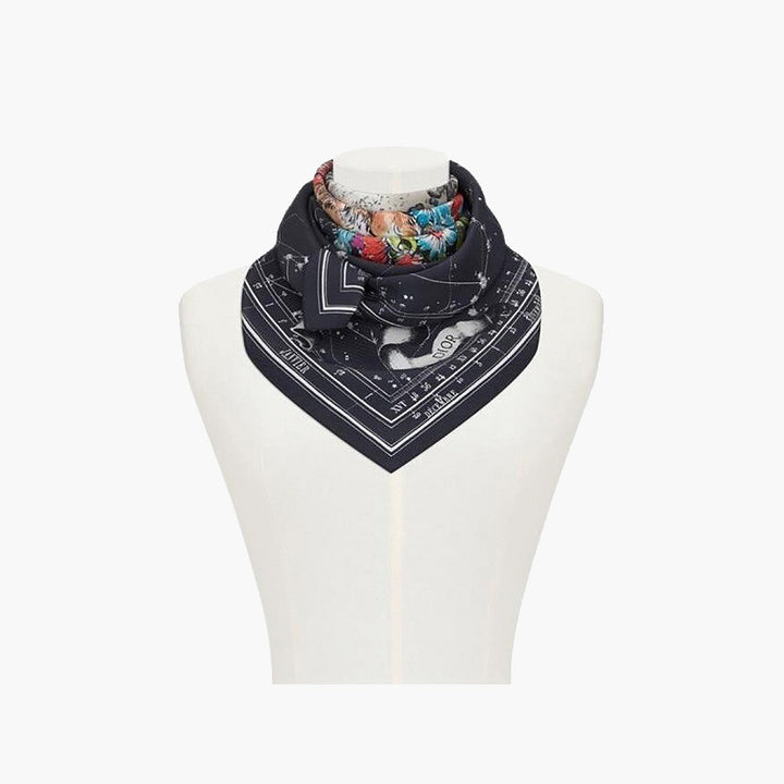 CHRISTIAN DIOR Zodiac 90 Square Scraf in Blue Multicolor Silk Twill - Lovelo Room