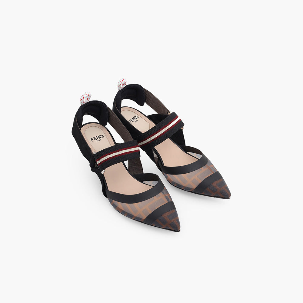 FENDI Colibri Slingback Pumps 55mm in Black Brown FF Logo Pattern - Lovelo Room