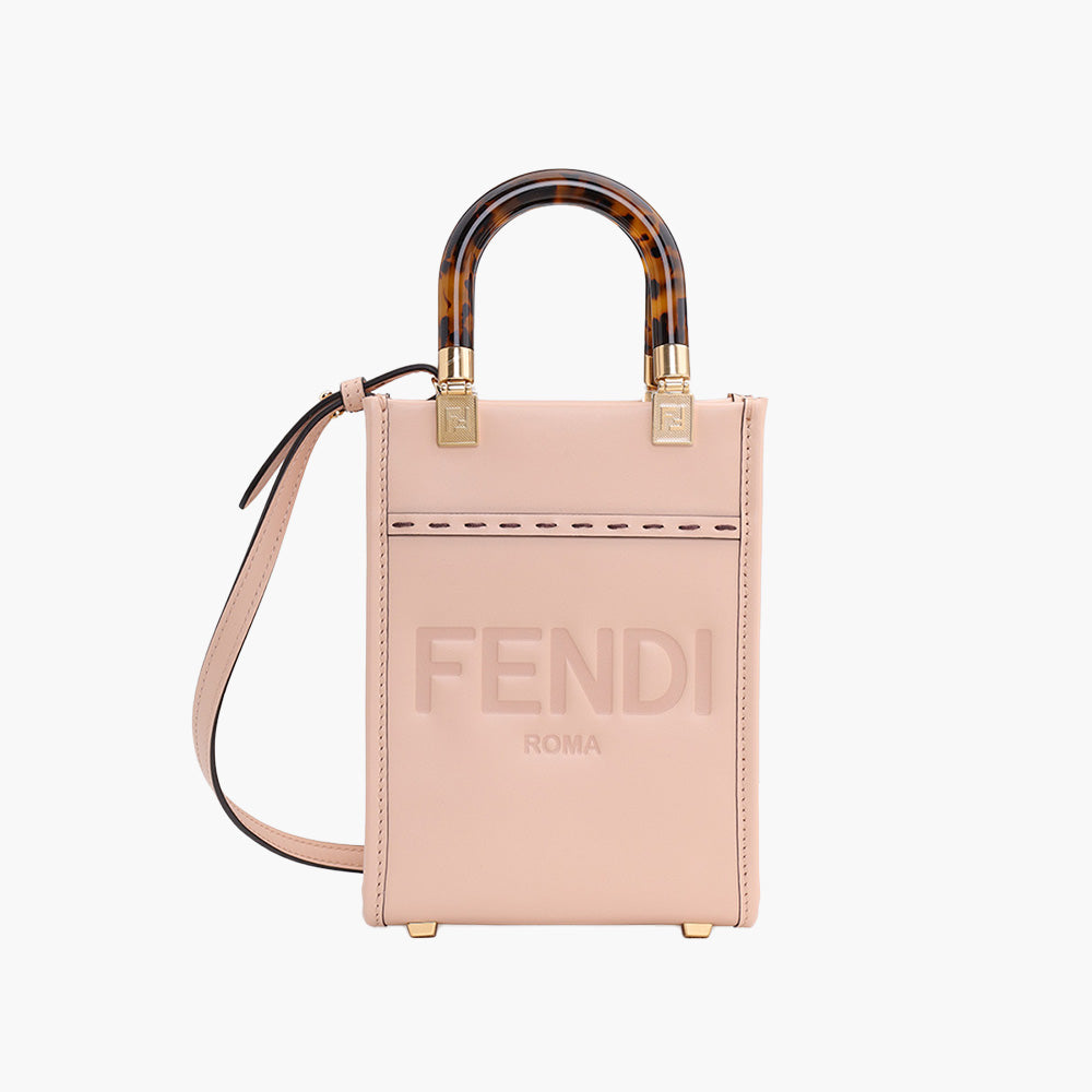 FENDI Mini Sunshine Fendi Roma Shopper Bag in Pale Pink Calfskin with Plexi Glass Handle - Lovelo Room