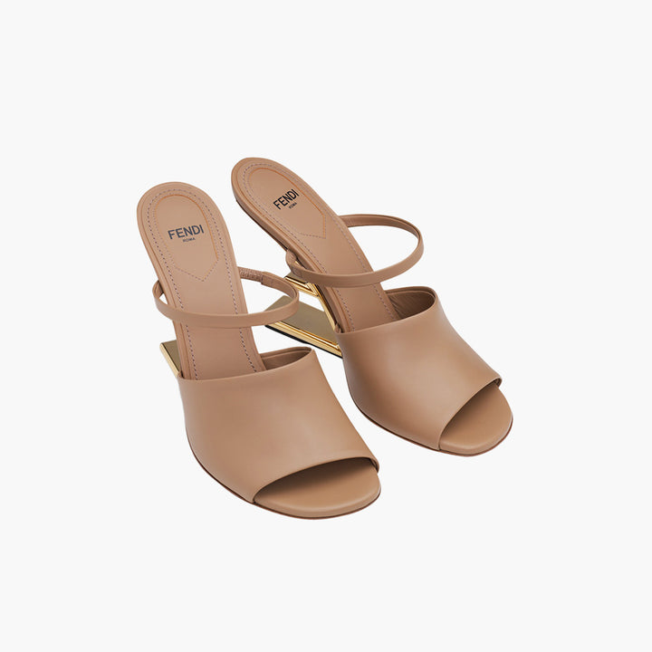 FENDI  Woman First Open Toe Sandals 105mm in Beige Leather with Diagonal FShaped Heels - Lovelo Room