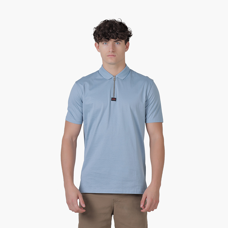 HUGO BOSS Men Deresom223 Mercerised Cotton Polo Shirt in Light Blue with Zip Placket - Lovelo Room