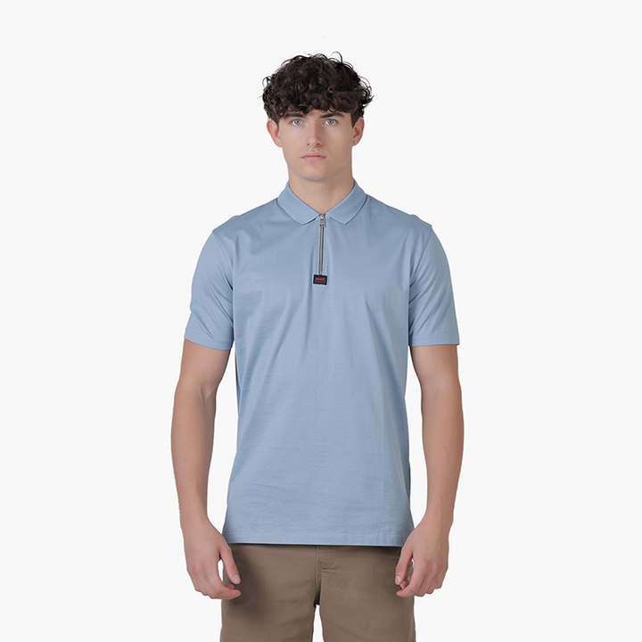 HUGO BOSS Men Deresom223 Mercerised Cotton Polo Shirt in Light Blue with Zip Placket - Lovelo Room