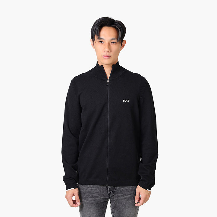 HUGO BOSS Men Ever-X FX Cotton Blend Zip Up Cardigan in Black with Logo - Lovelo Room