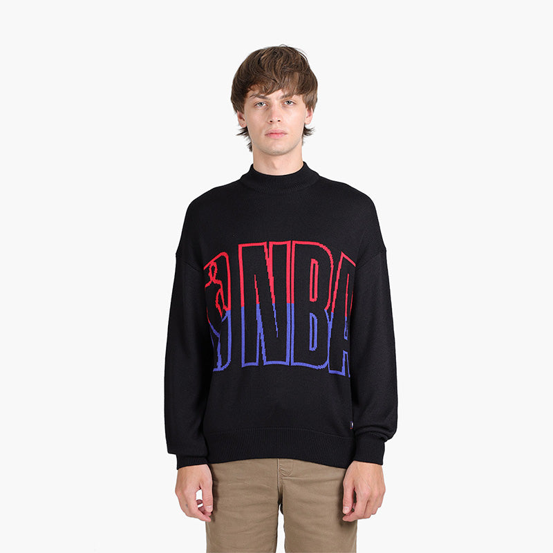 HUGO BOSS Men Knit NBA Relaxed Fit Sweater in Black with Dual Branded Intarsia - Lovelo Room