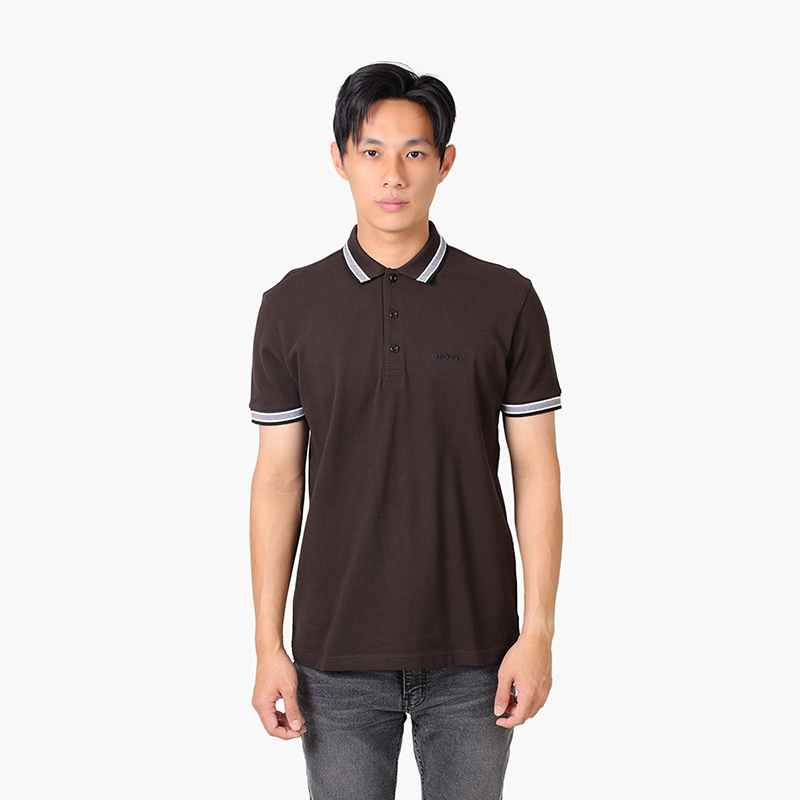 HUGO BOSS Men Paddy Organic Cotton Regular Fit Polo Shirt in Medium Brown with Contrast Logo Details - Lovelo Room