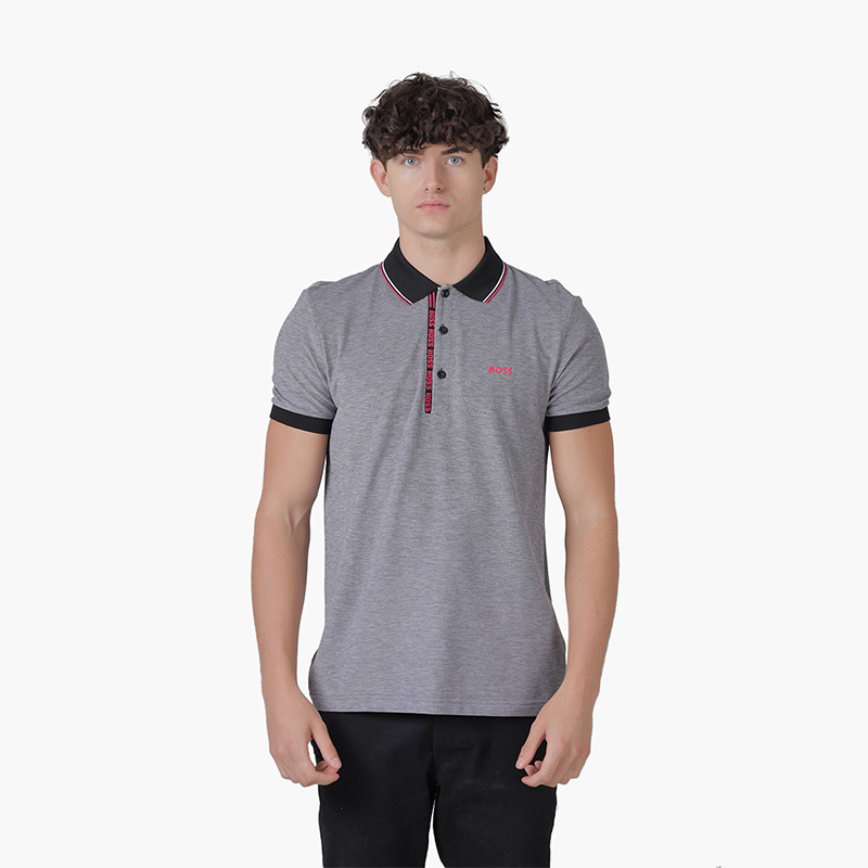 HUGO BOSS Men Paule 4 Slim Fit Polo Shirt in Black Pink with Branded Placket - Lovelo Room