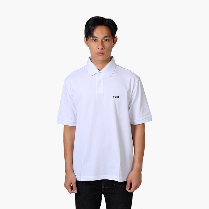 HUGO BOSS Men Pavel Cotton Jersey Polo Shirt in White with Printed Artwork - Lovelo Room