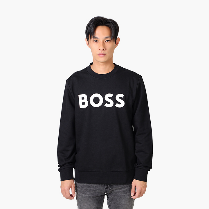 HUGO BOSS Men Soleri 2 Cotton Sweatshirt in Black with Rubber Print Logo - Lovelo Room