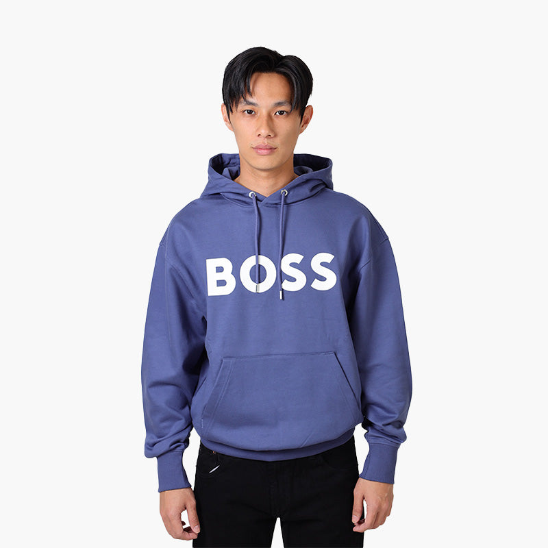 HUGO BOSS Men Sullivan 16 Cotton Terry Rubber Print Logo Sweatshirt in Air Force Blue with Hoodie - Lovelo Room