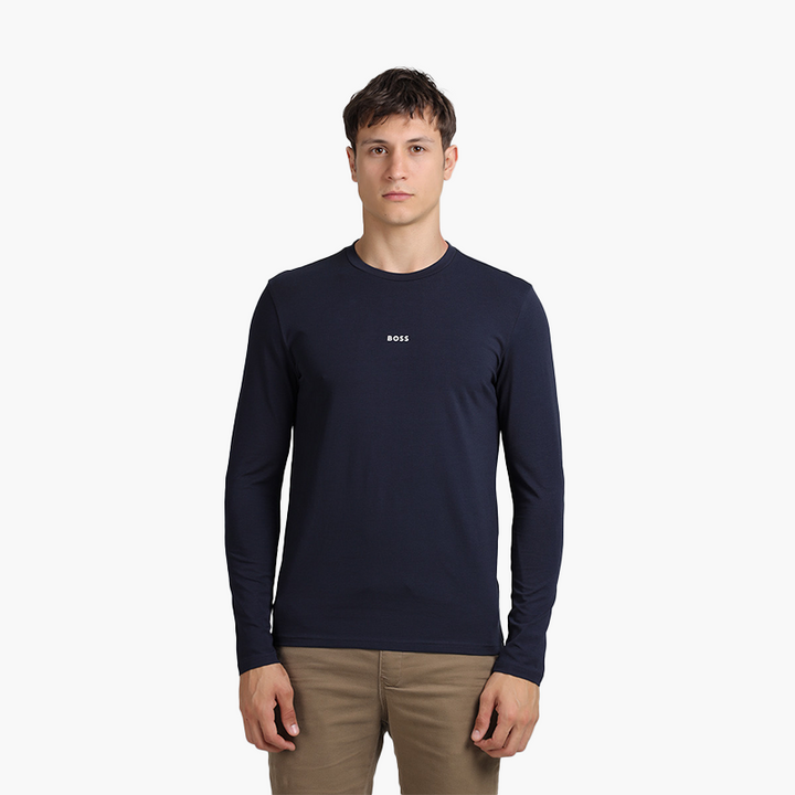 HUGO BOSS Men TChark Stretch Cotton Regular Fit Tshirt in Dark Blue with Contrast Logo - Lovelo Room