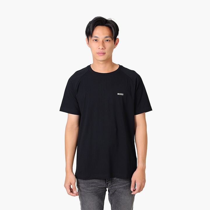 HUGO BOSS Men Tee 11 Stretch Cotton Relaxed Fit Tshirt in Black with Logo - Lovelo Room