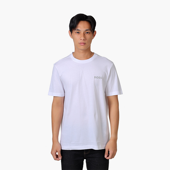 HUGO BOSS Men Tee 12 Cotton Jersey Regular Fit Tshirt in White with 3D Mesh Logo - Lovelo Room