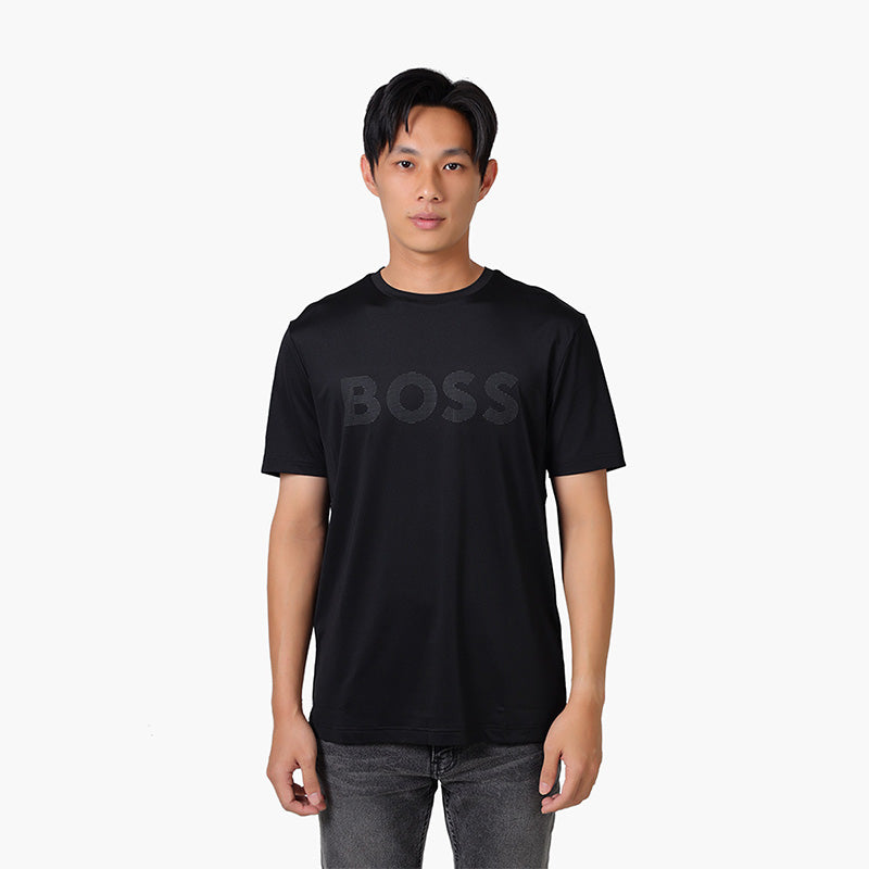 HUGO BOSS Men Tee Active Performance Stretch T-Shirt in Black with Decorative Reflective Logo - Lovelo Room