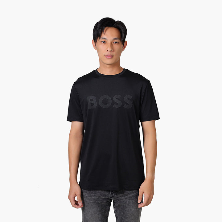 HUGO BOSS Men Tee Active Performance Stretch T-Shirt in Black with Decorative Reflective Logo - Lovelo Room