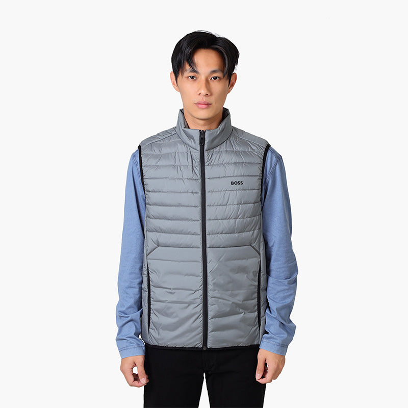 HUGO BOSS Men V Thor 2  Regular Fit Zipped Gilet Jacket in Grey Water Repellent Fabric - Lovelo Room