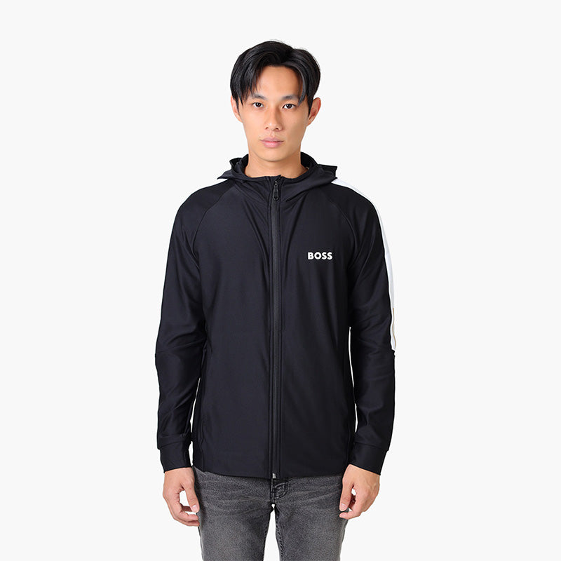 HUGO BOSS X MATTEO BERRETTINI Men Sicon MB 2 Regular Fit Zipper Artwork Logo Jacket in Black with Hoddie - Lovelo Room