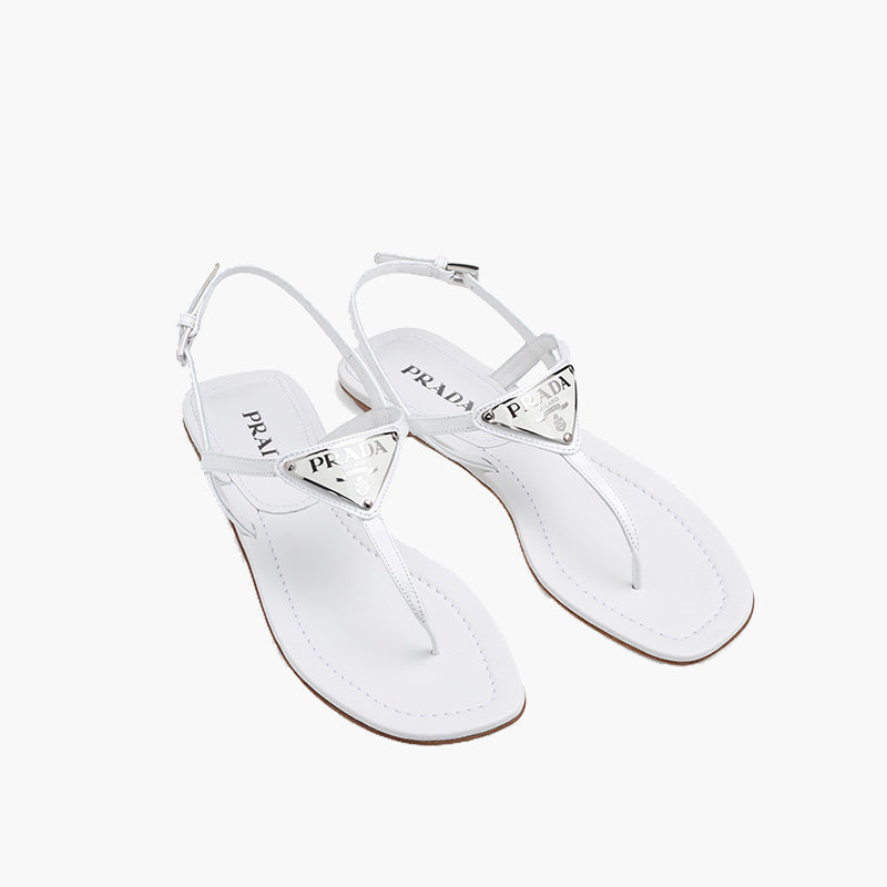 PRADA Thong Sandals in White Patent with Triangle Logo - Lovelo Room