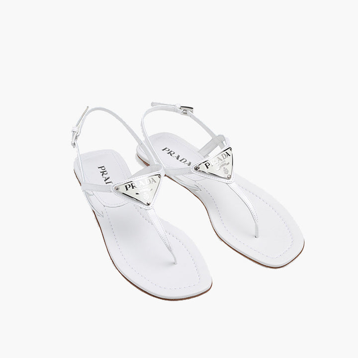 PRADA Thong Sandals in White Patent with Triangle Logo - Lovelo Room