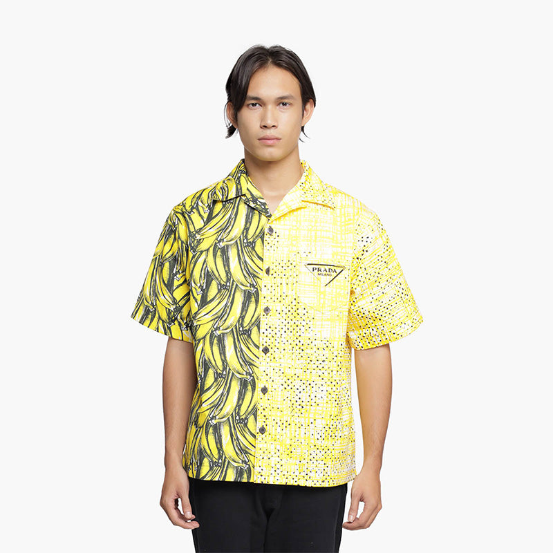 PRADA Triangle Logo Double Match Poplin Shirt in Yellow - Lovelo Room