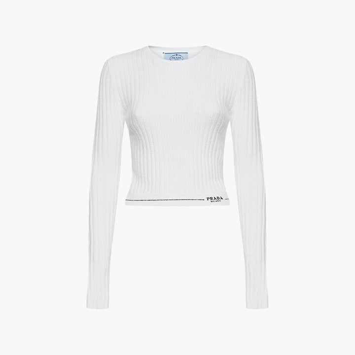 PRADA Women Logo on Bottom Crewneck Jumper in White - Lovelo Room