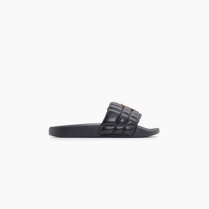 BURBERRY Women Monogram Motif Slides in Black Quilted Lambskin