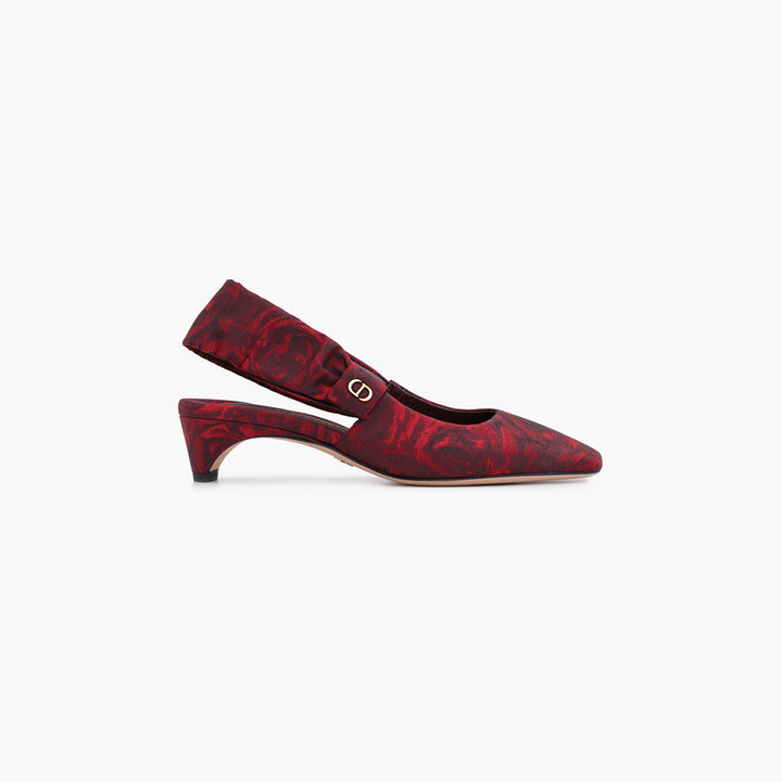 CHRISTIAN DIOR Mizza Roses Square Toe Slingback Pumps 40mm in Scarlet Red Multicolor - Lovelo Room