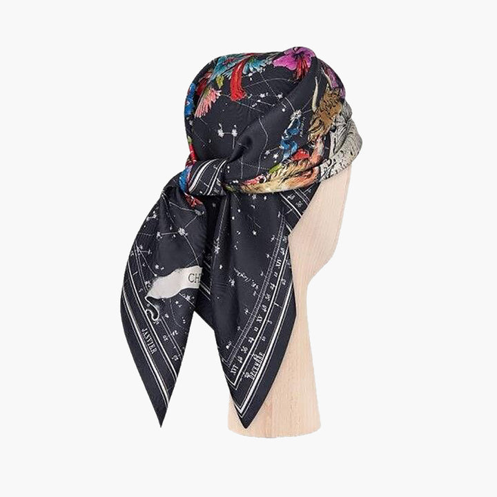 CHRISTIAN DIOR Zodiac 90 Square Scraf in Blue Multicolor Silk Twill - Lovelo Room