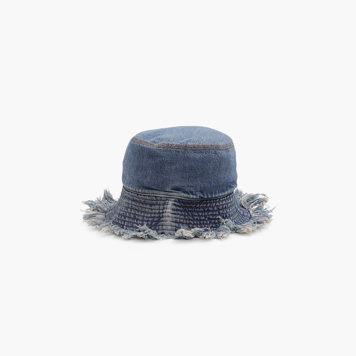 FENDI Logo Bucket Hat in Blue Denim With Fringed Edge - Lovelo Room