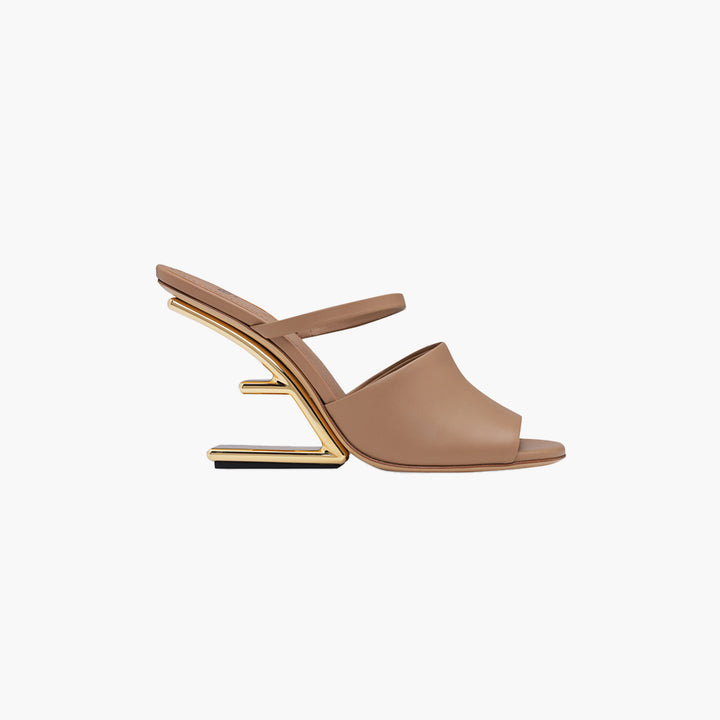 FENDI  Woman First Open Toe Sandals 105mm in Beige Leather with Diagonal FShaped Heels - Lovelo Room