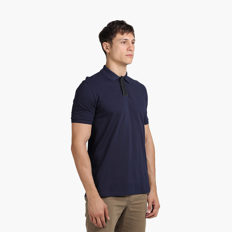 HUGO BOSS Men Dalamansi Cotton Pique Polo Shirt in Dark Blue with Logo Placket - Lovelo Room