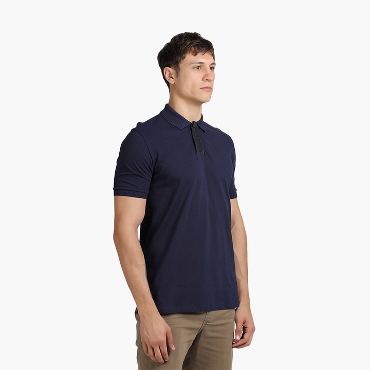 HUGO BOSS Men Dalamansi Cotton Pique Polo Shirt in Dark Blue with Logo Placket - Lovelo Room