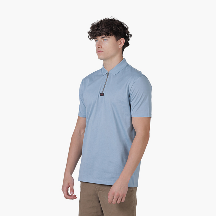 HUGO BOSS Men Deresom223 Mercerised Cotton Polo Shirt in Light Blue with Zip Placket - Lovelo Room