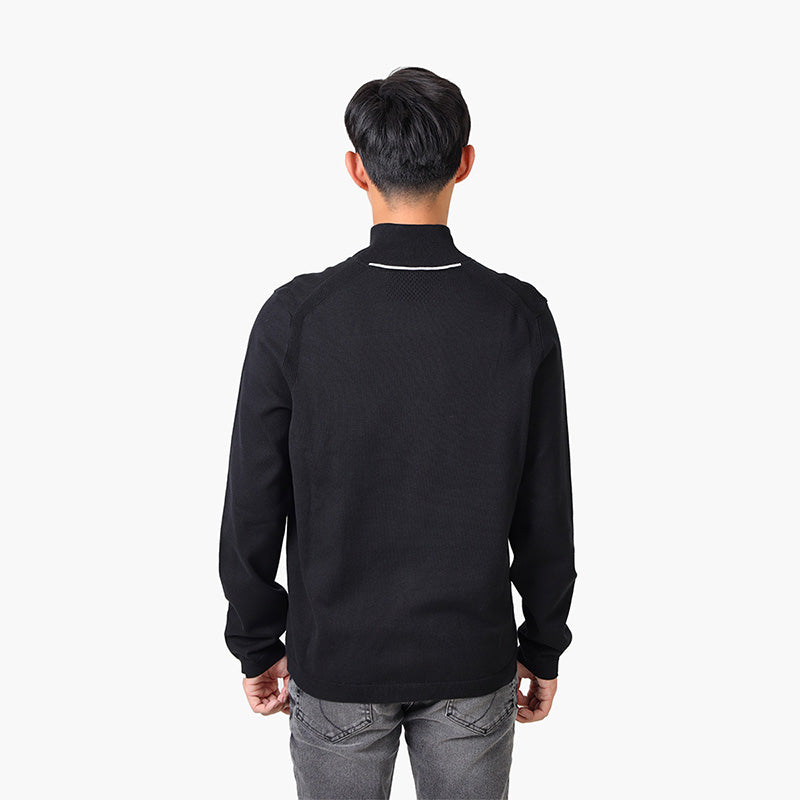 HUGO BOSS Men Ever-X FX Cotton Blend Zip Up Cardigan in Black with Logo - Lovelo Room