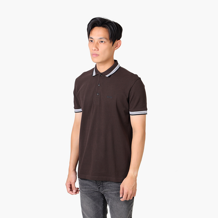 HUGO BOSS Men Paddy Organic Cotton Regular Fit Polo Shirt in Medium Brown with Contrast Logo Details - Lovelo Room