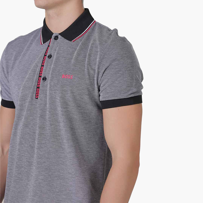 HUGO BOSS Men Paule 4 Slim Fit Polo Shirt in Black Pink with Branded Placket - Lovelo Room