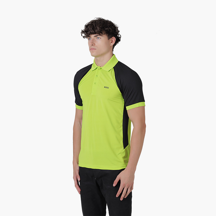 HUGO BOSS Men Pauletech Perfomance Strech Slim Fit Shirt in Light Green with Colour Blocking - Lovelo Room