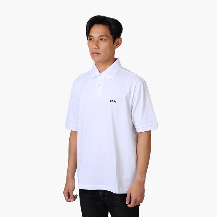 HUGO BOSS Men Pavel Cotton Jersey Polo Shirt in White with Printed Artwork - Lovelo Room