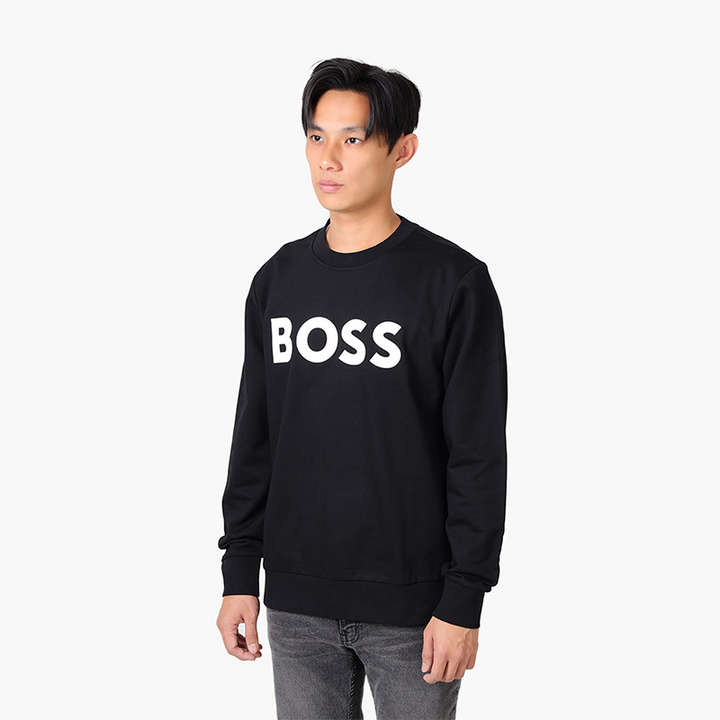 HUGO BOSS Men Soleri 2 Cotton Sweatshirt in Black with Rubber Print Logo - Lovelo Room