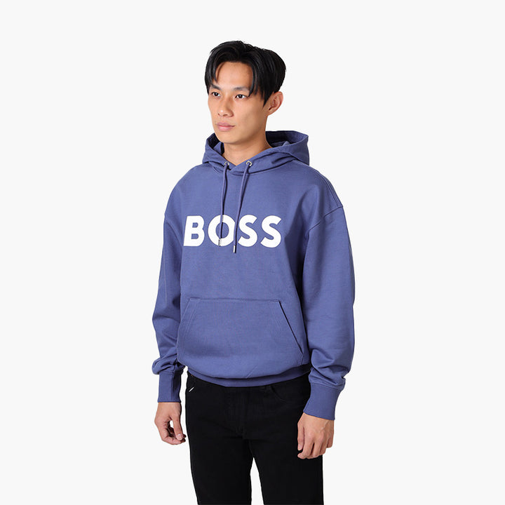 HUGO BOSS Men Sullivan 16 Cotton Terry Rubber Print Logo Sweatshirt in Air Force Blue with Hoodie - Lovelo Room