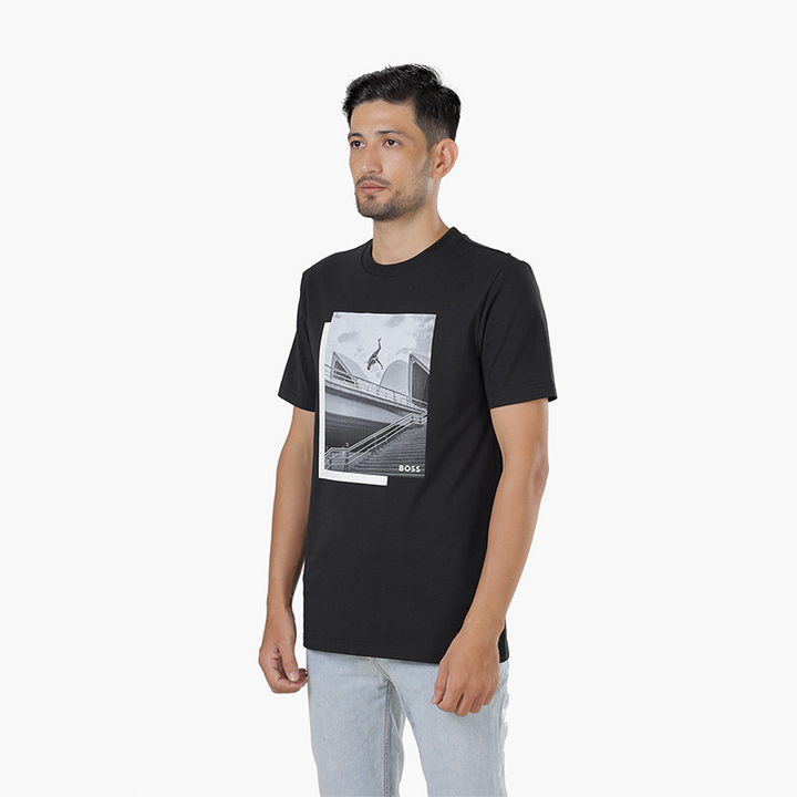 HUGO BOSS Men Tee 10 Photo Print Tshirt in Black Stretch Cotton Jersey - Lovelo Room